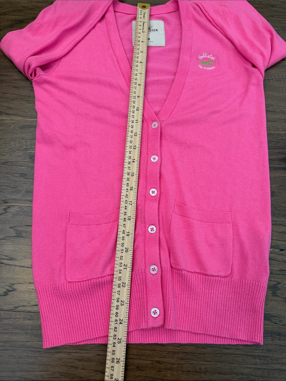 Hollister Preppy Y2K Bright Barbie Pink M V-Neck Button Cardigan with Logo - Picture 7 of 9